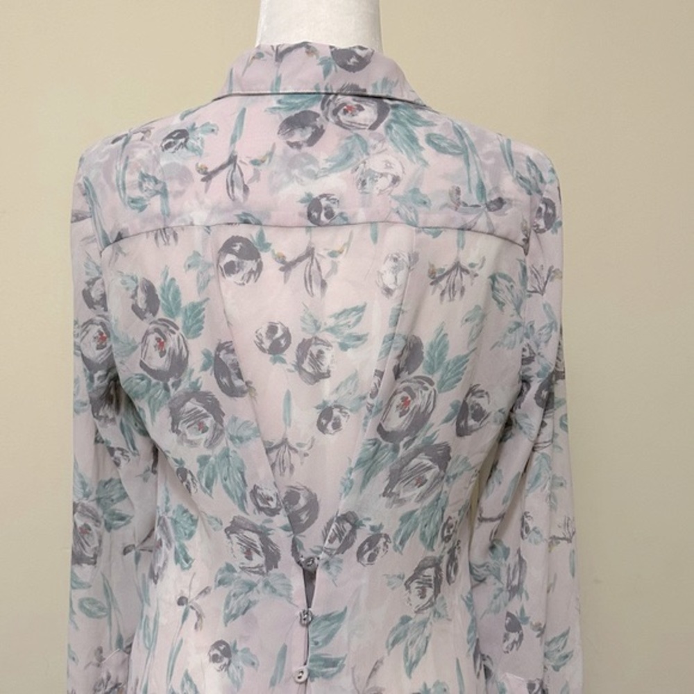 Kut from the Kloth Flora Print Semi-Fit w Back Gathered Button Up Shirt Blouse S - Picture 10 of 16